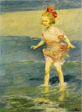 Edward Henry Potthast Painting - In the Surf Impressionist beach Edward Henry Potthast
